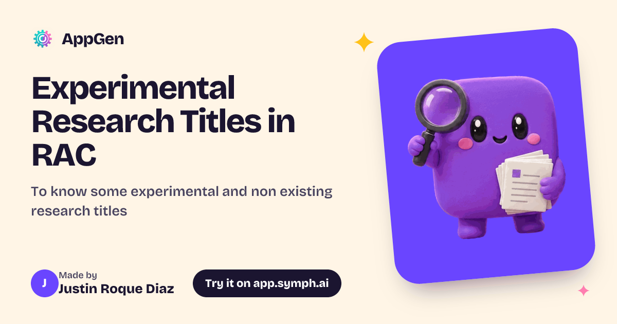 Experimental Research Titles in RAC | AppGen