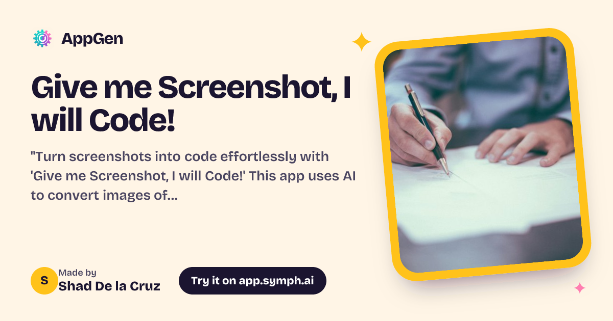 Give me Screenshot, I will Code! | AppGen