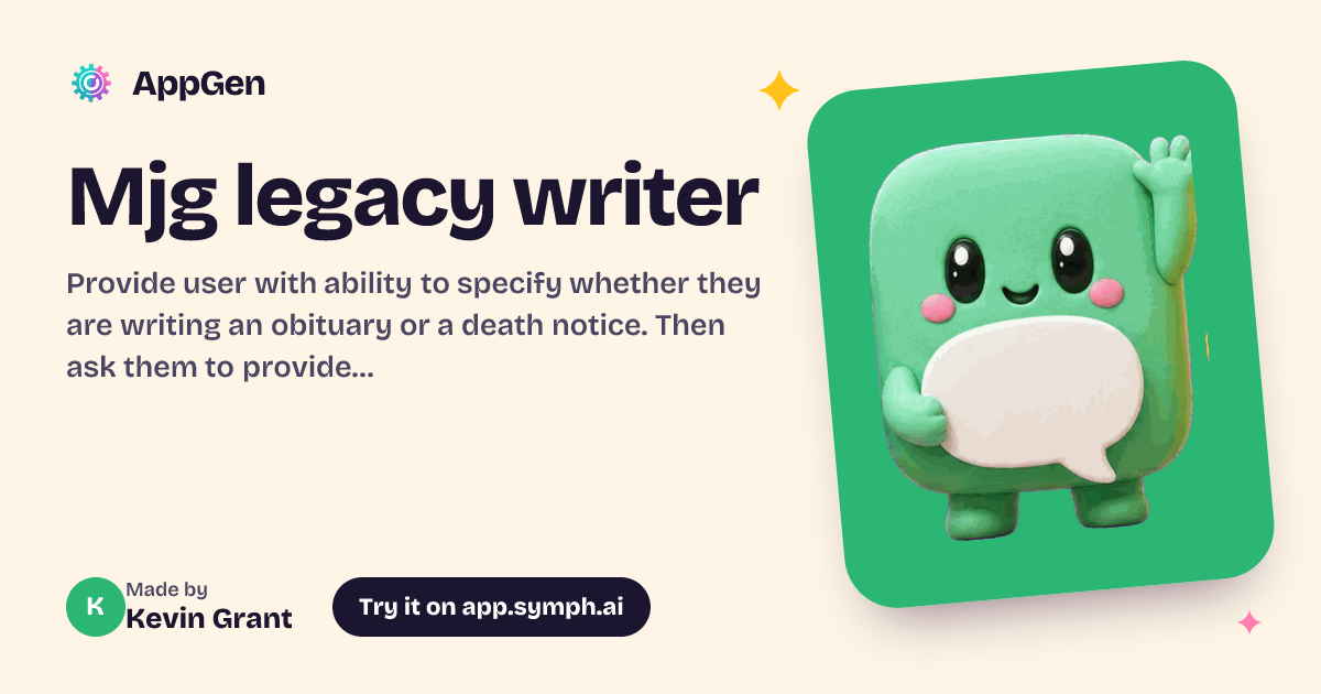 Mjg legacy writer | AppGen